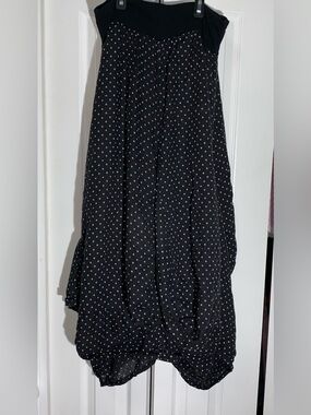 Tempo Paris 100% Linen Polka Dot Bubble Skirt Midi Tulip Pockets Italy M  AA20